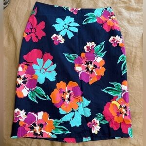 Talbots Floral Print cotton straight knee length petite Skirt